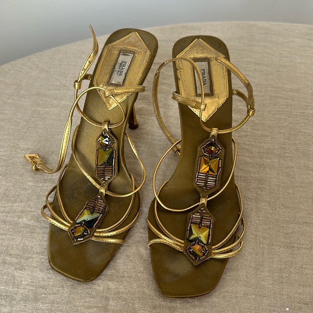 Vintage Prada Strappy Heels (Early 2000s, genuine leather and original beading)